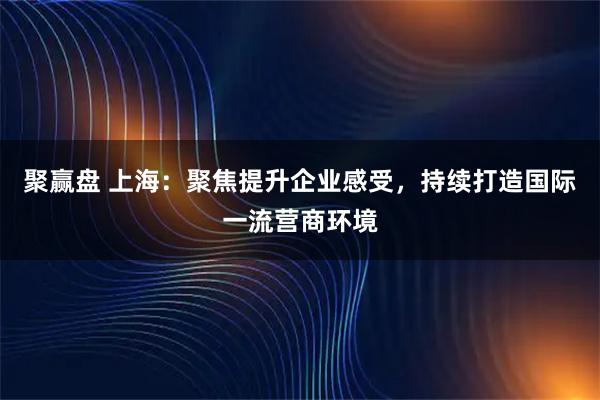 聚赢盘 上海：聚焦提升企业感受，持续打造国际一流营商环境