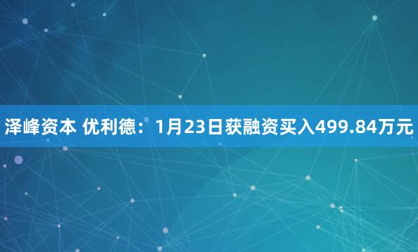 泽峰资本 优利德：1月23日获融资买入499.84万元