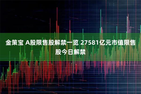 金策宝 A股限售股解禁一览 27581亿元市值限售股今日解禁